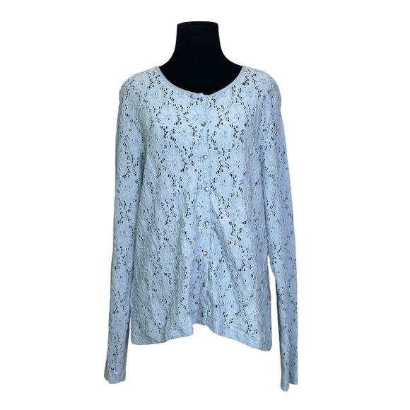 Modern Soul blue eyelet buttoned long sleeves blouse size Large - Picture 1 of 9